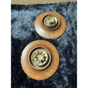 Vintage David Douglas Wooden & Brass Candle Holders - Set Of 2